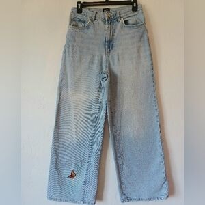 BDG High & Wide Light Wash Jeans with Butterfly Applique